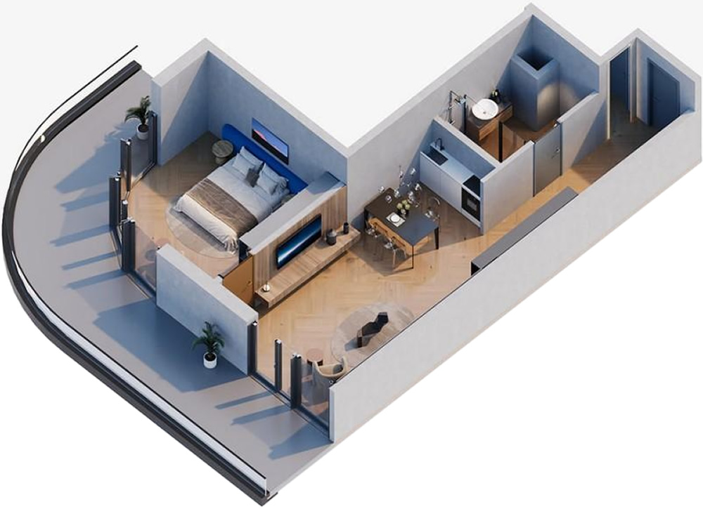 One-Bedroom Apartment with a Corner Terrace